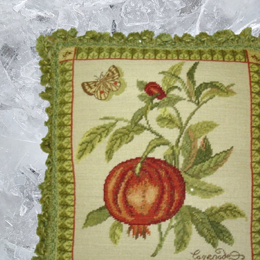 Handmade Wool Needlepoint Pillow Cover - Decorative Throw Cushion Cover - Vintage Floral Embroidery Design  butterfly gross point Pomegranate with 2 color tassel