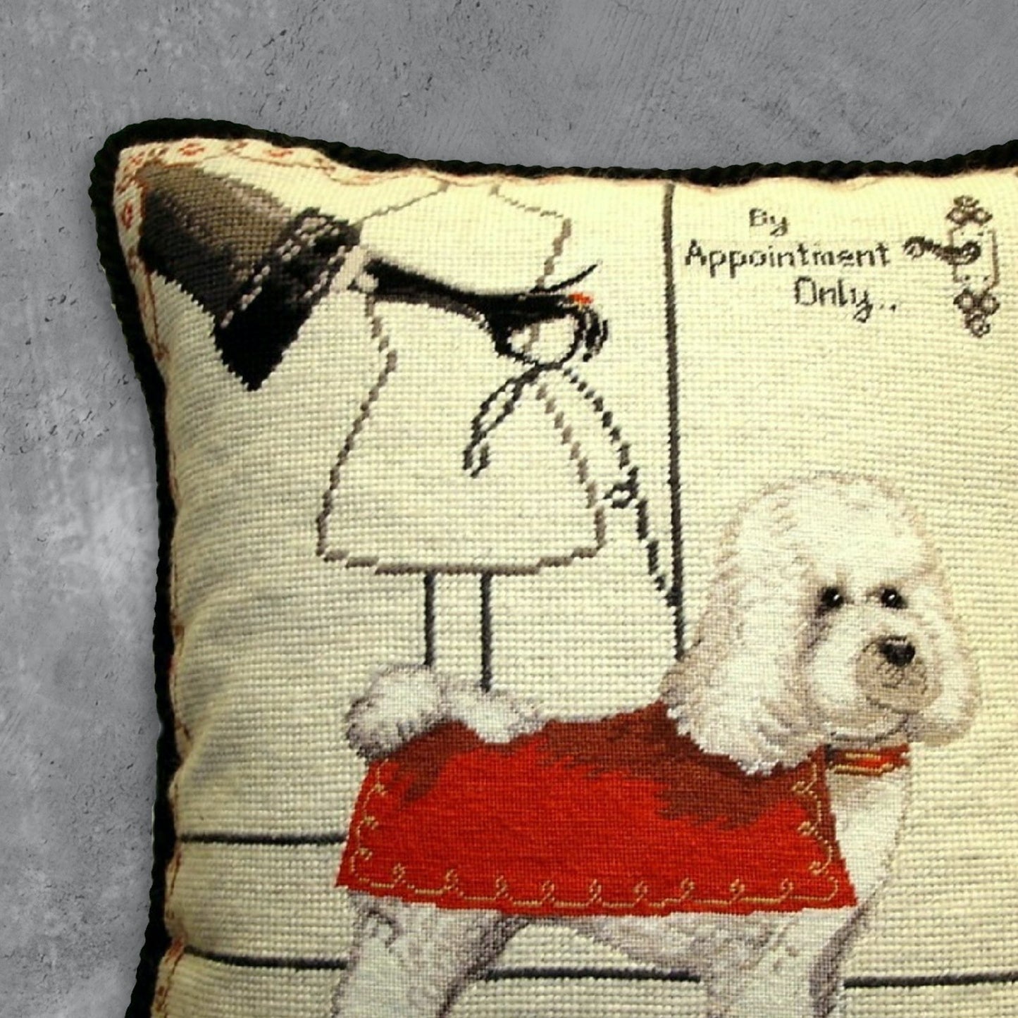 Handmade Wool Needlepoint Pillow Cover - Decorative Throw Cushion Cover - Vintage Floral Embroidery Design  with cording a