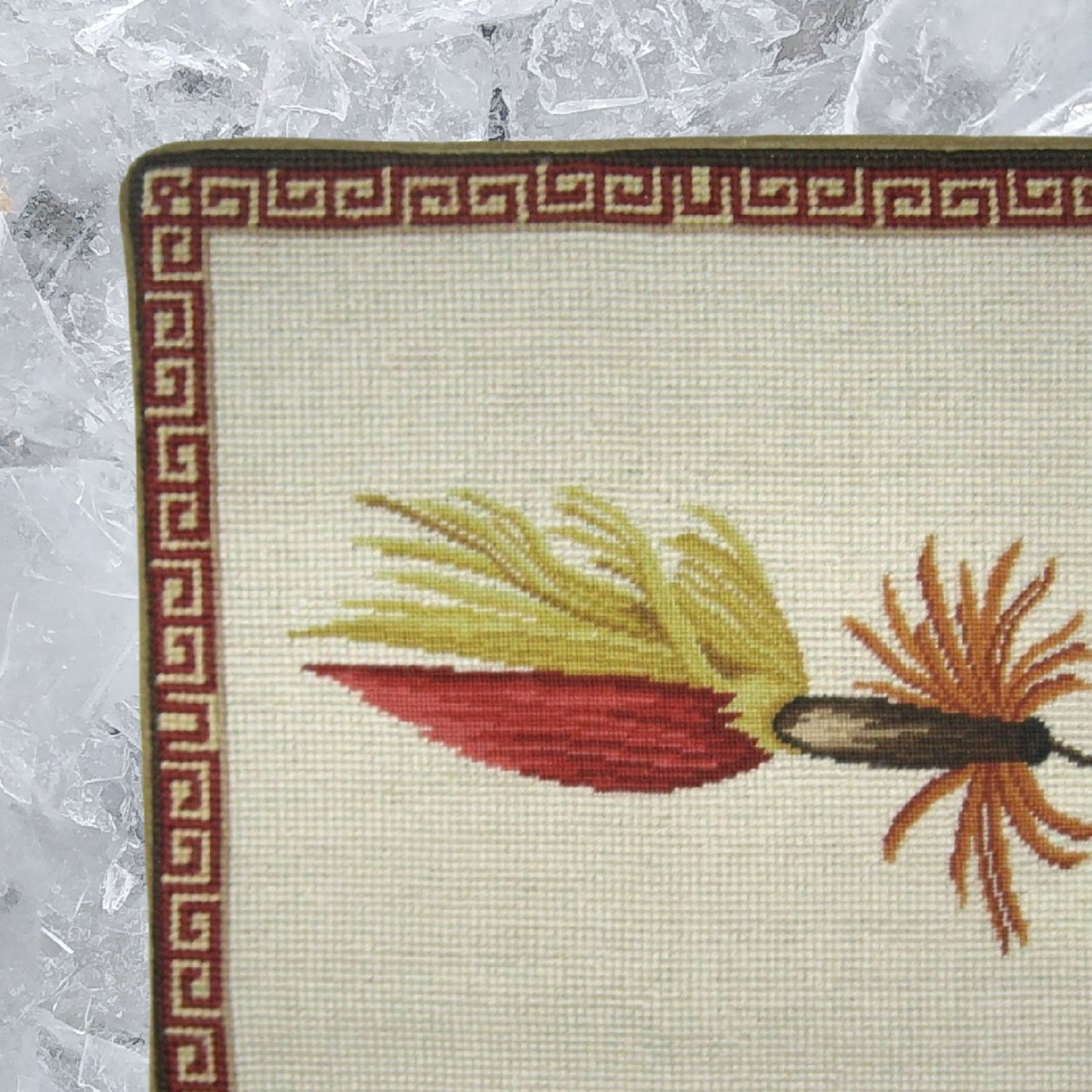 Handmade Wool Needlepoint Pillow Cover - Decorative Throw Cushion Cover - Vintage Floral Embroidery Design Fienst  red-yellow fish-hook