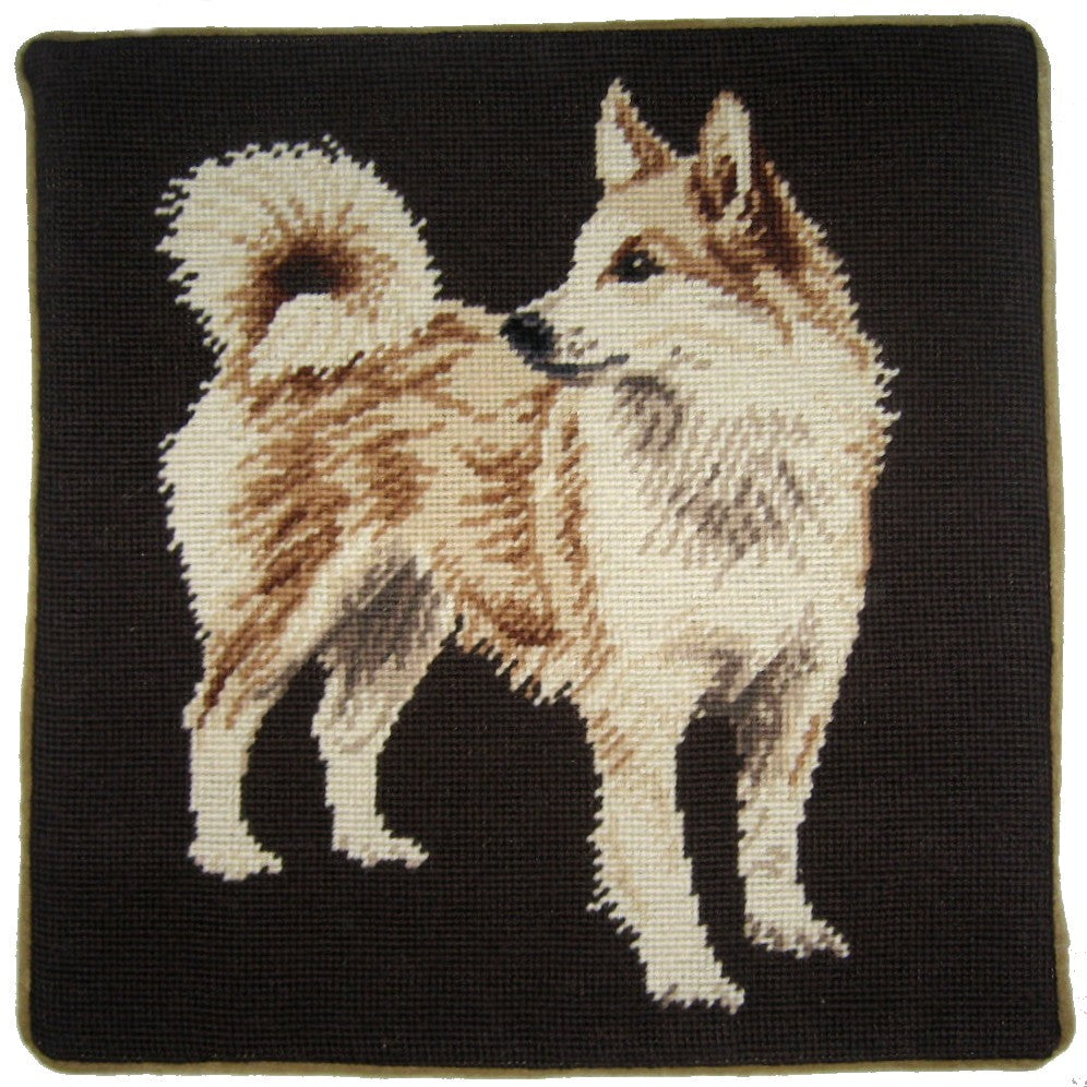 Needlepoint Hand-Embroidered Wool Throw Pillow Exquisite Home Designs yellow Spitz