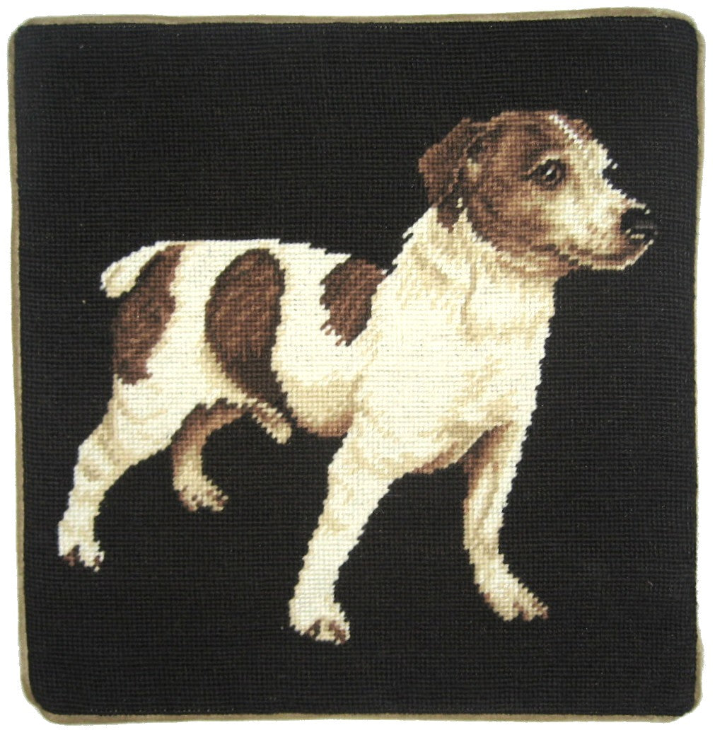 Needlepoint Hand-Embroidered Wool Throw Pillow Exquisite Home Designs Jack Russell terrier