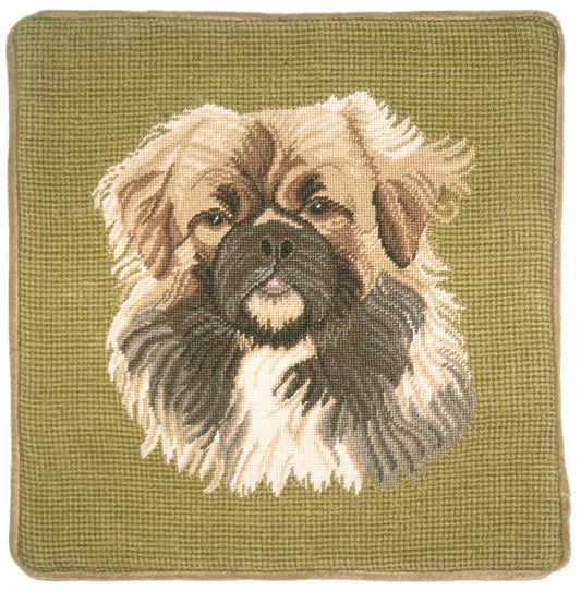 Needlepoint Hand-Embroidered Wool Throw Pillow Exquisite Home Designs  Pekinese