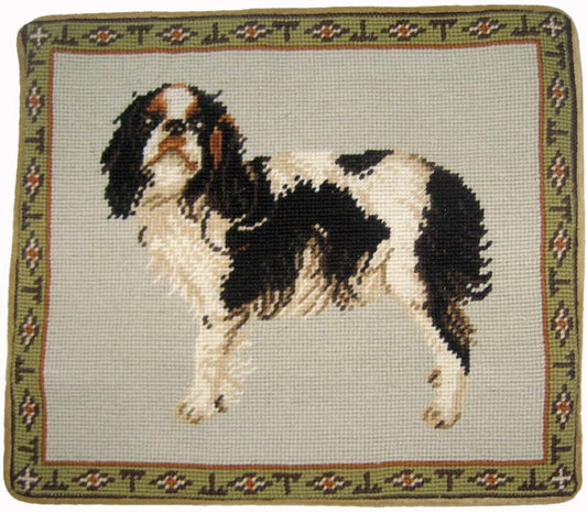 Needlepoint Hand-Embroidered Wool Throw Pillow Exquisite Home Designs b/w spaniel