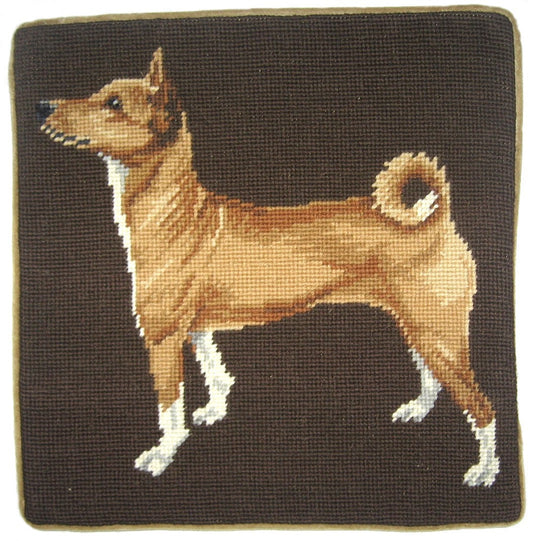 Needlepoint Hand-Embroidered Wool Throw Pillow Exquisite Home Designs Janeness dog