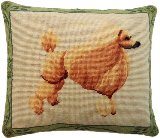 Needlepoint Hand-Embroidered Wool Throw Pillow Exquisite Home Designs yellow poodle