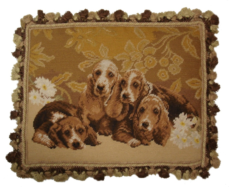 Needlepoint Hand-Embroidered Wool Throw Pillow Exquisite Home Designs 4 Basset Hound  with tassel