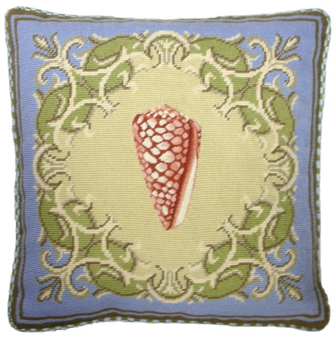 Needlepoint Hand-Embroidered Wool Throw Pillow Exquisite Home Designs red shell with checker cording