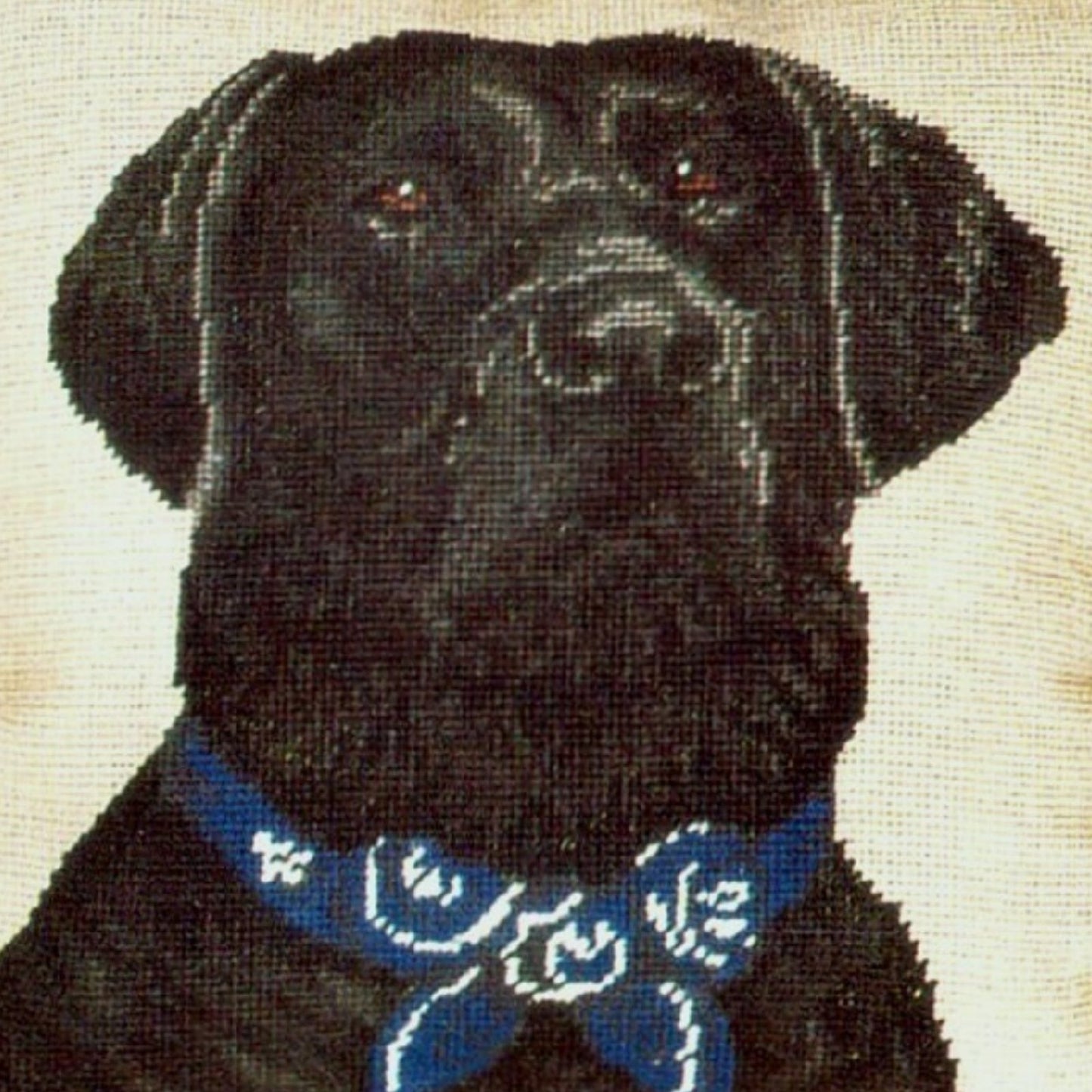 Handmade Wool Needlepoint Pillow Cover - Decorative Throw Cushion Cover - Vintage Floral Embroidery Design  black Lab with 2 color cording