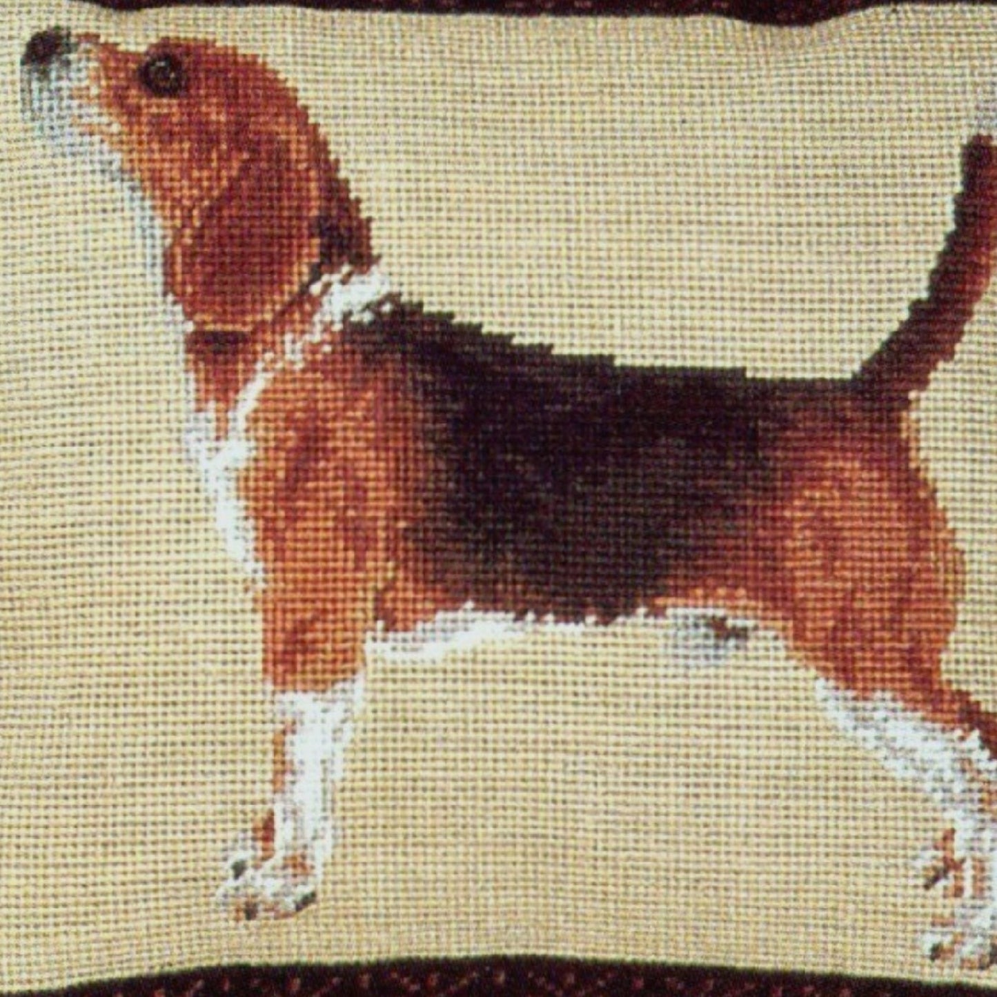 Handmade Wool Needlepoint Pillow Cover - Decorative Throw Cushion Cover - Vintage Floral Embroidery Design  Beagle