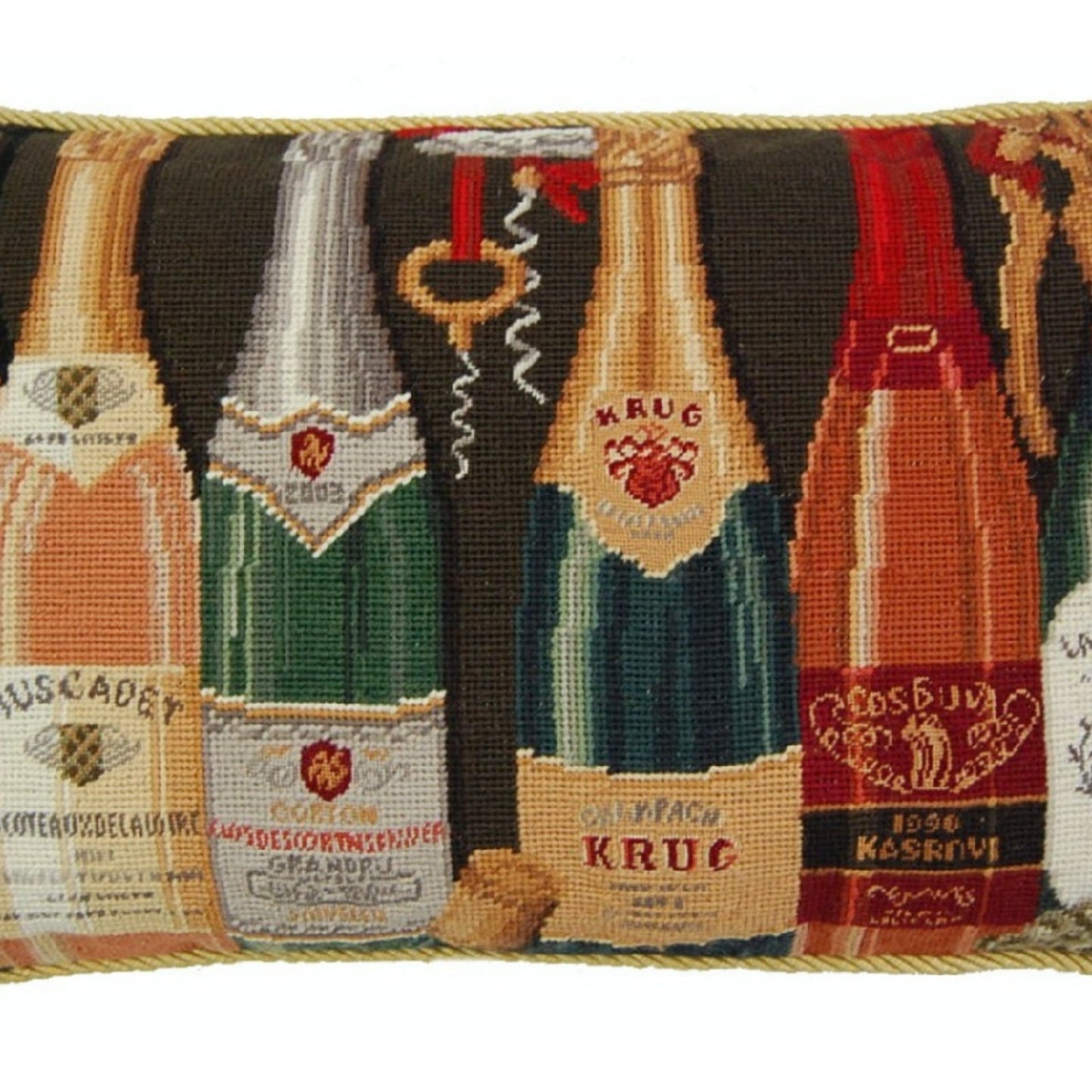 Handmade Wool Needlepoint Pillow Cover - Decorative Throw Cushion Cover - Vintage Floral Embroidery Design  with cording 1