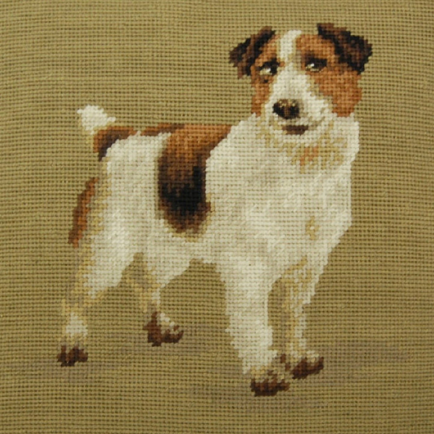 Handmade Wool Needlepoint Pillow Cover - Decorative Throw Cushion Cover - Vintage Floral Embroidery Design on eyes rest Jack Russel