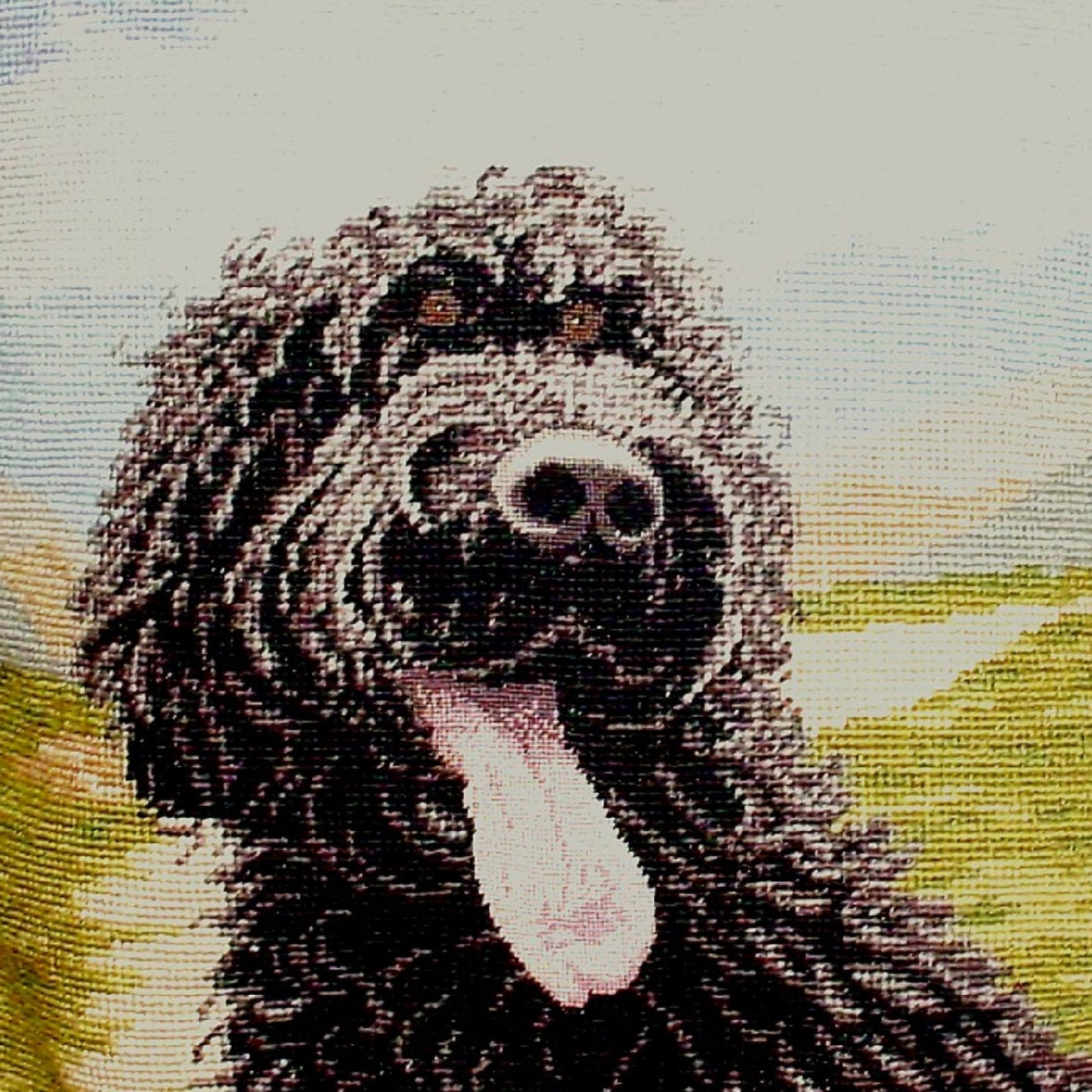 Handmade Wool Needlepoint Pillow Cover - Decorative Throw Cushion Cover - Vintage Floral Embroidery Design on WaterSpaniels face and tong others with 2 color tassels