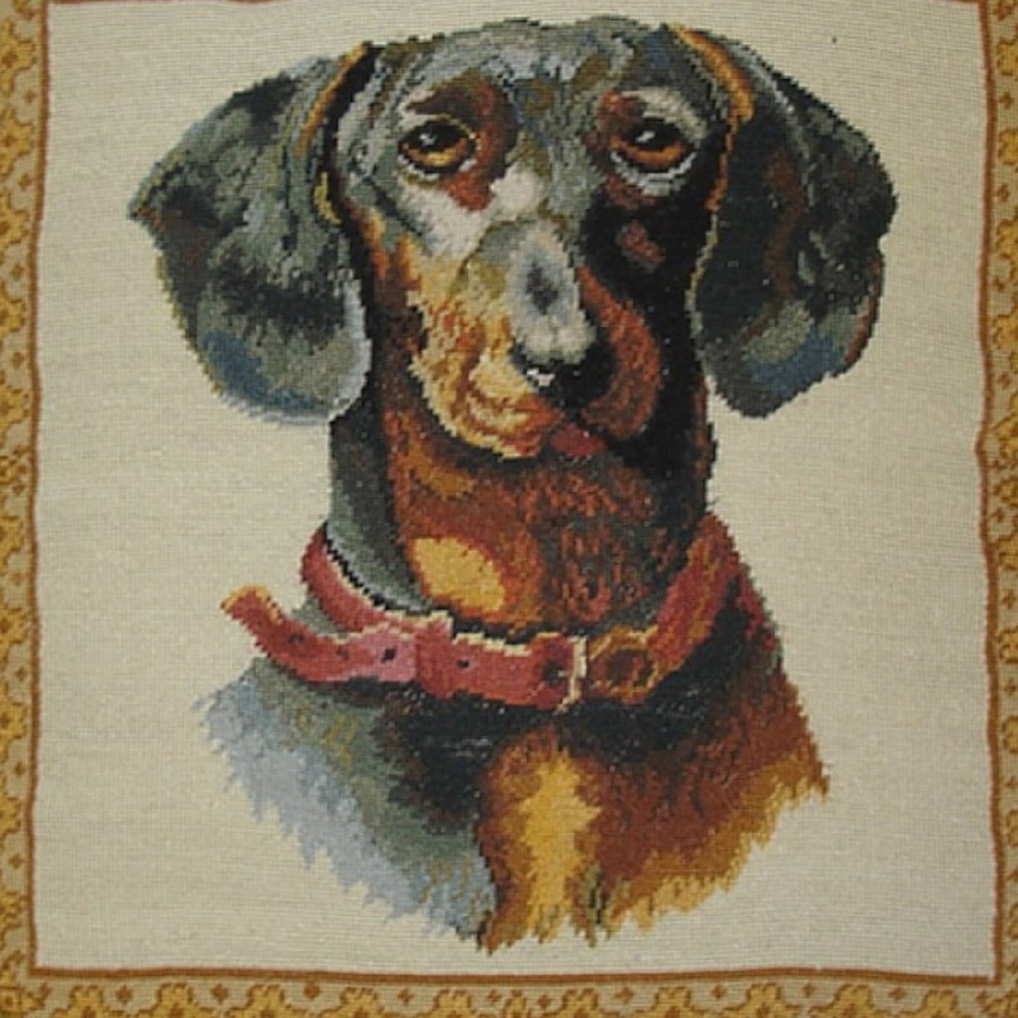 Handmade Wool Needlepoint Pillow Cover - Decorative Throw Cushion Cover - Vintage Floral Embroidery Design  black Tucson dog