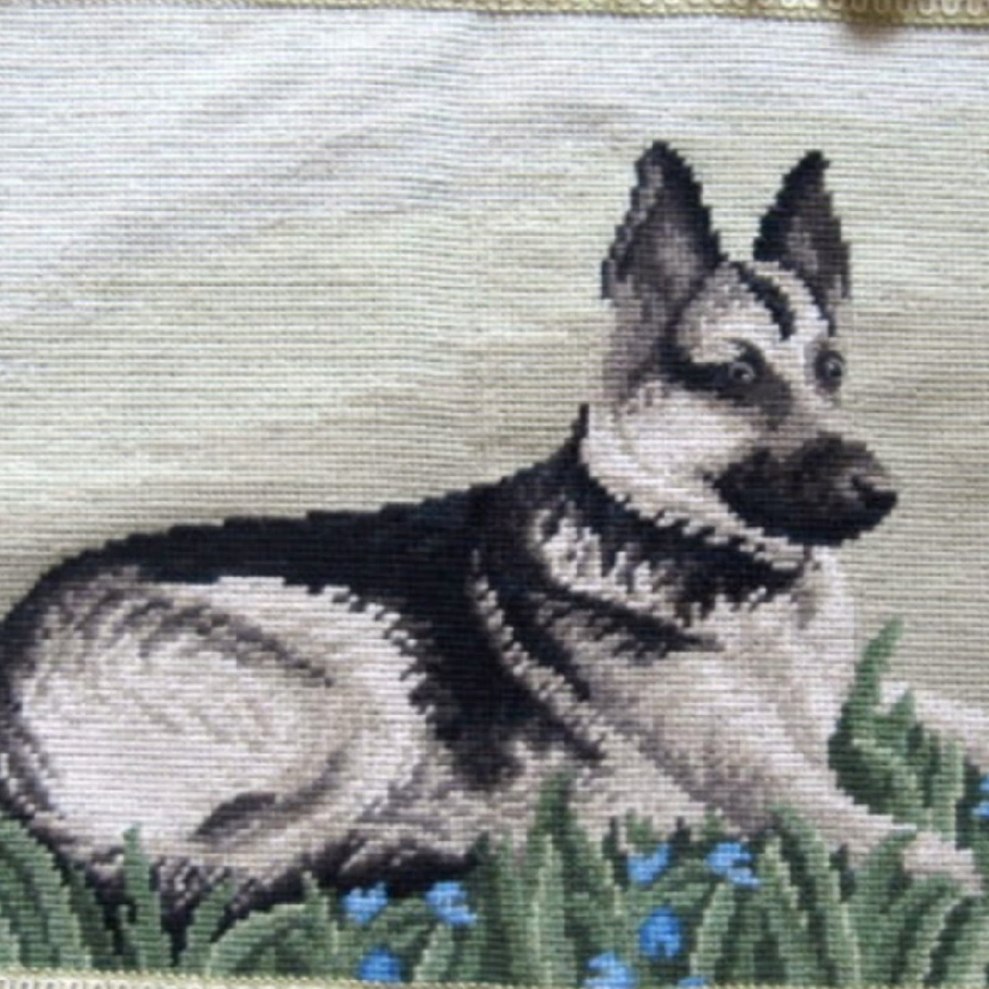 Handmade Wool Needlepoint Pillow Cover - Decorative Throw Cushion Cover - Vintage Floral Embroidery Design  Geman Shepherd rest with tassel