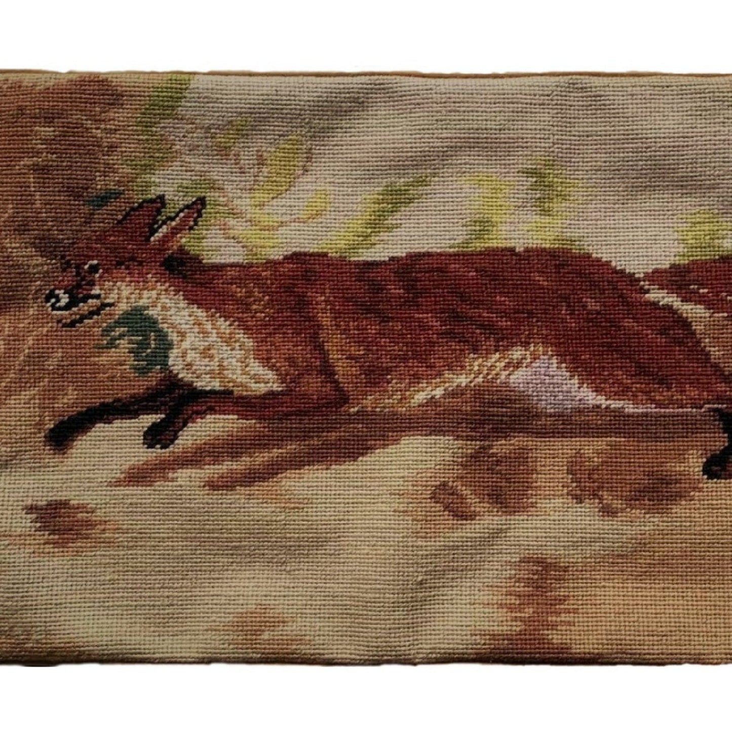 Handmade Wool Needlepoint Pillow Cover - Decorative Throw Cushion Cover - Vintage Floral Embroidery Design Runnng Fox