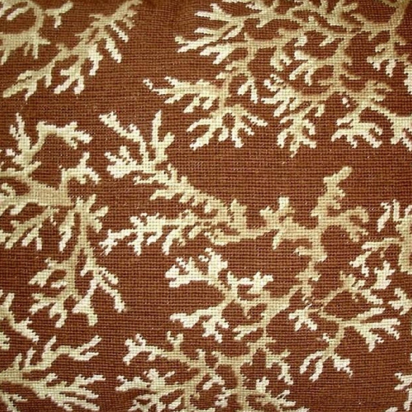 Handmade Wool Needlepoint Pillow Cover - Decorative Throw Cushion Cover - Vintage Floral Embroidery Design ivory coral brown background with cording 1