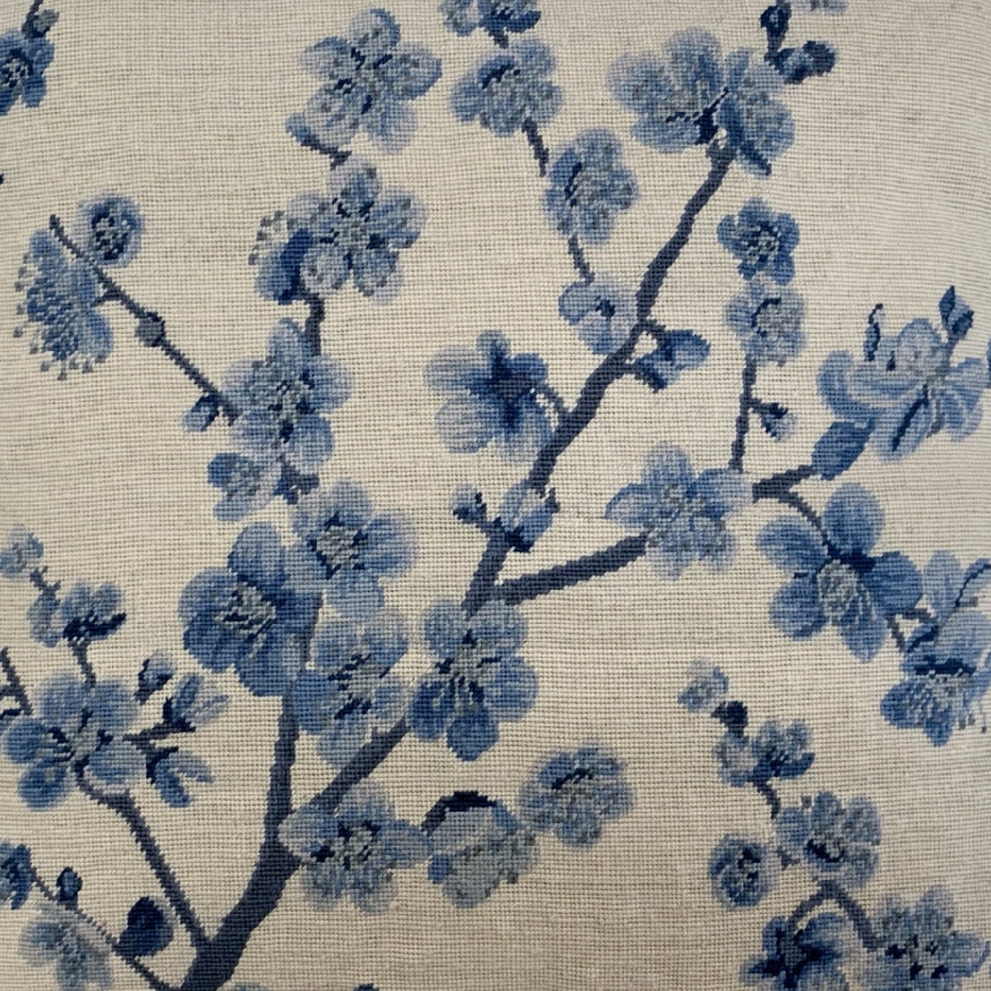 Handmade Wool Needlepoint Pillow Cover - Decorative Throw Cushion Cover - Vintage Floral Embroidery Design  blue blooming plums with tassels