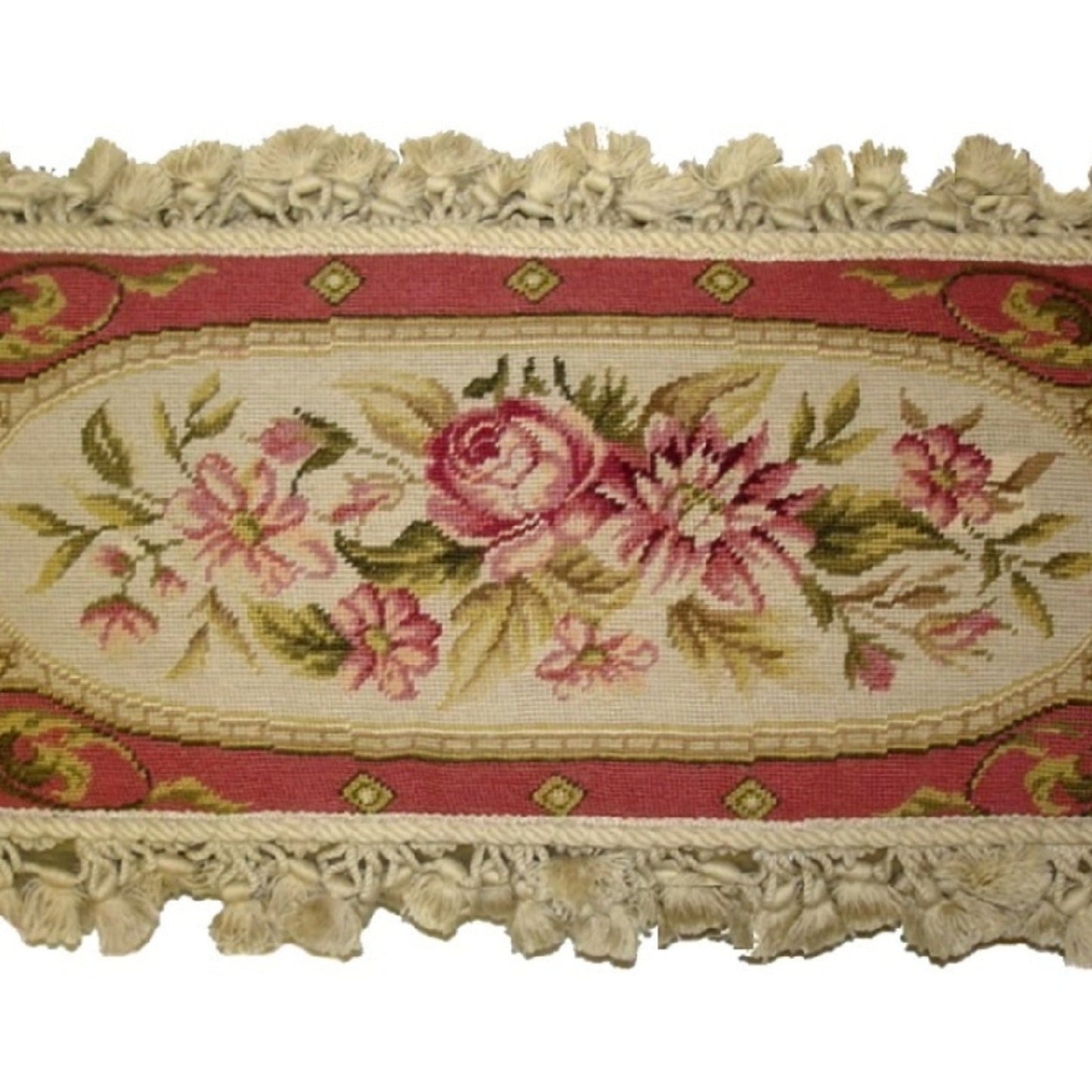 Handmade Wool Needlepoint Pillow Cover - Decorative Throw Cushion Cover - Vintage Floral Embroidery Design  neckroll with tassels A