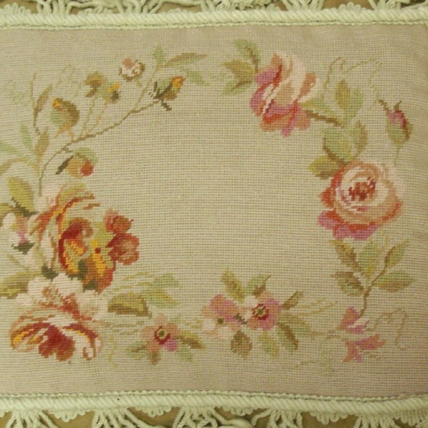 Handmade Wool Needlepoint Pillow Cover - Decorative Throw Cushion Cover - Vintage Floral Embroidery Design V