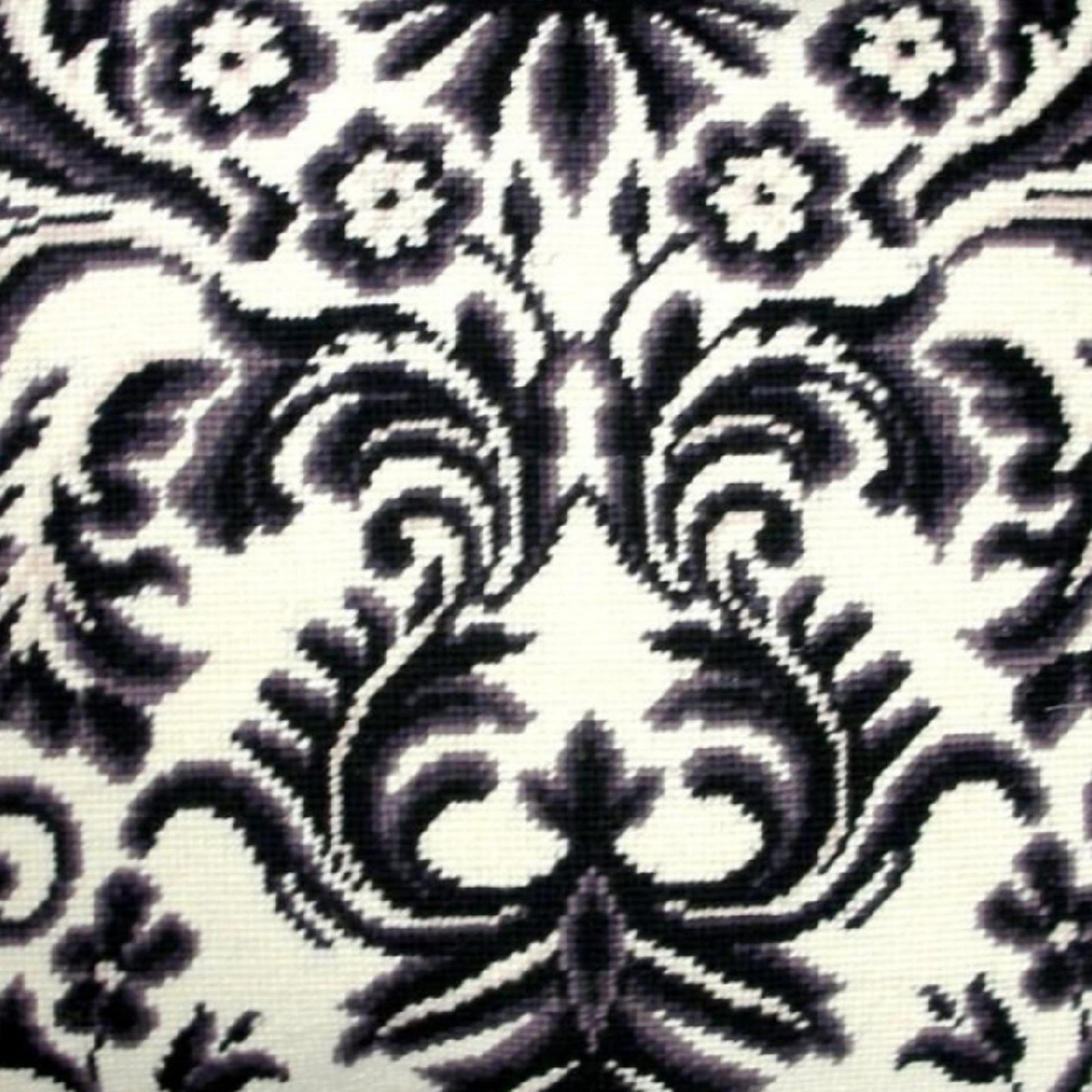 Handmade Wool Needlepoint Pillow Cover - Decorative Throw Cushion Cover - Vintage Floral Embroidery Design b/w floral design with 2 color cording