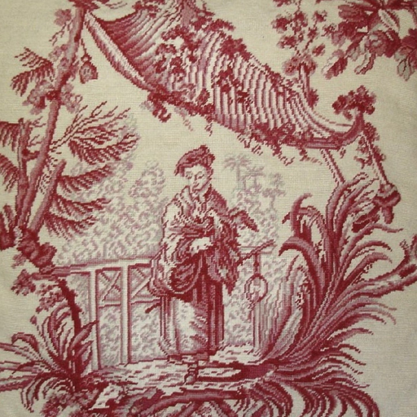 Handmade Wool Needlepoint Pillow Cover - Decorative Throw Cushion Cover - Vintage Floral Embroidery Design  Chinese fishman red/white