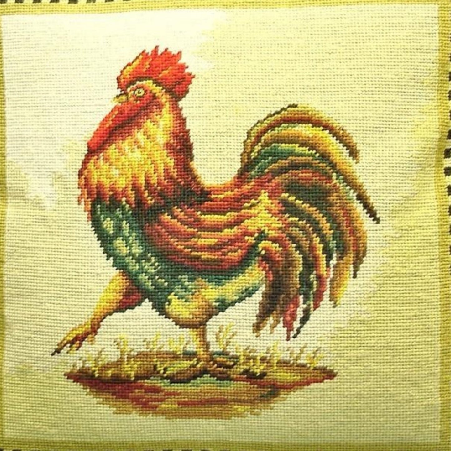 Handmade Wool Needlepoint Pillow Cover - Decorative Throw Cushion Cover - Vintage Floral Embroidery Design rooster 2 color onion tassel