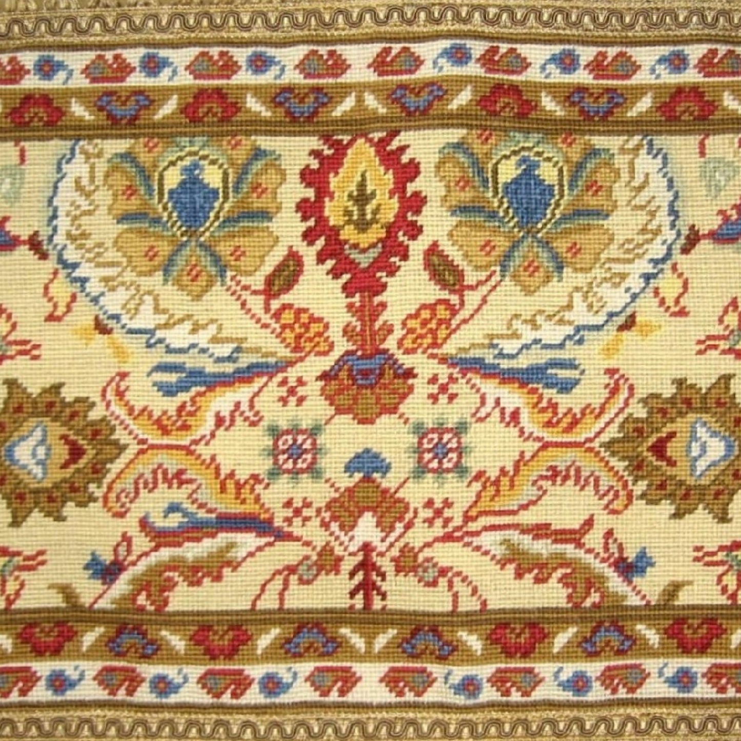 Handmade Wool Needlepoint Pillow Cover - Decorative Throw Cushion Cover - Vintage Floral Embroidery Design Turkish gold/red with tassels