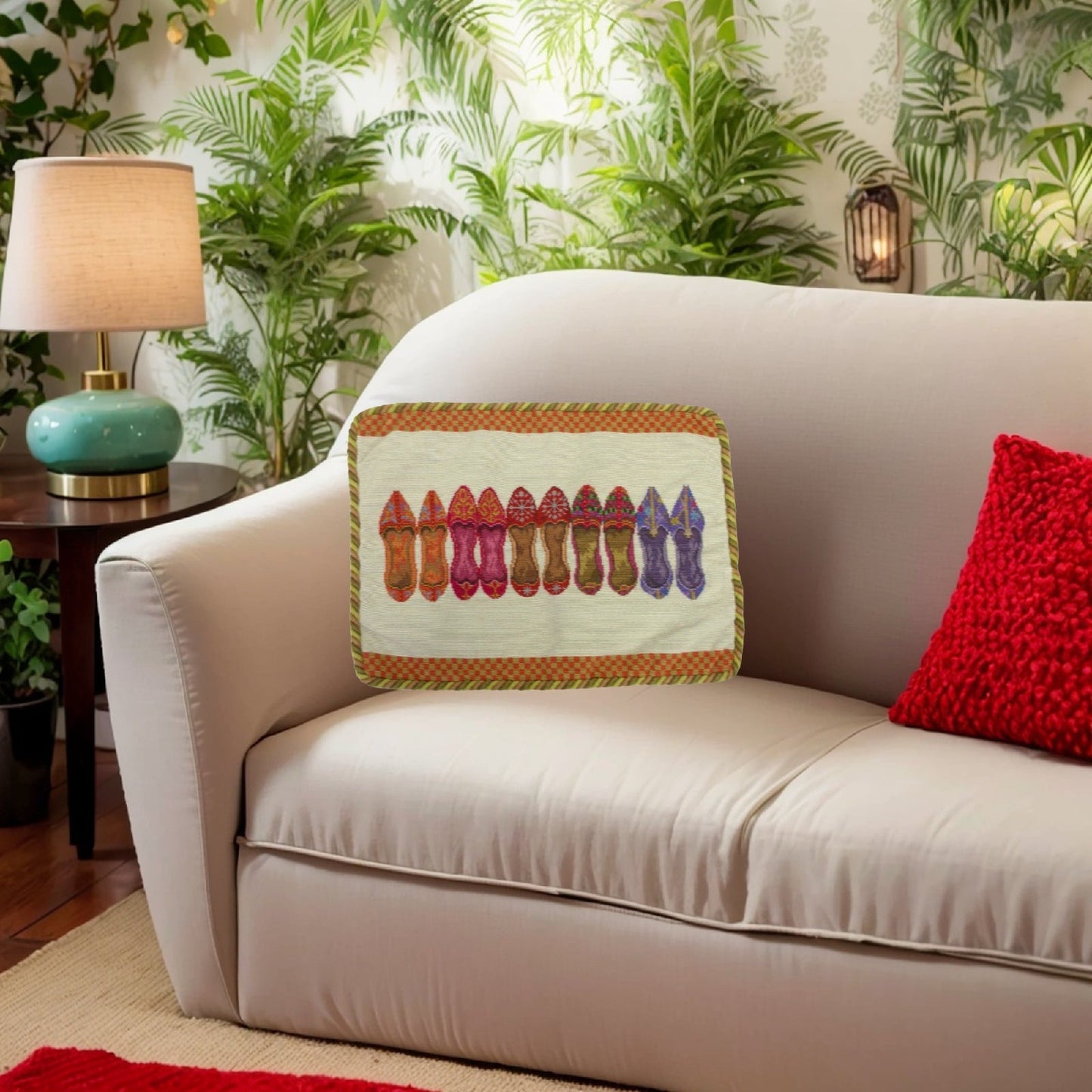 Handmade Wool Needlepoint Pillow Cover - Decorative Throw Cushion Cover - Vintage Floral Embroidery Design  5 pairs shoes with cording