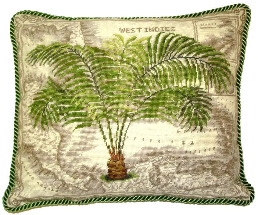 Needlepoint Hand-Embroidered Wool Throw Pillow Exquisite Home Designs West Indies