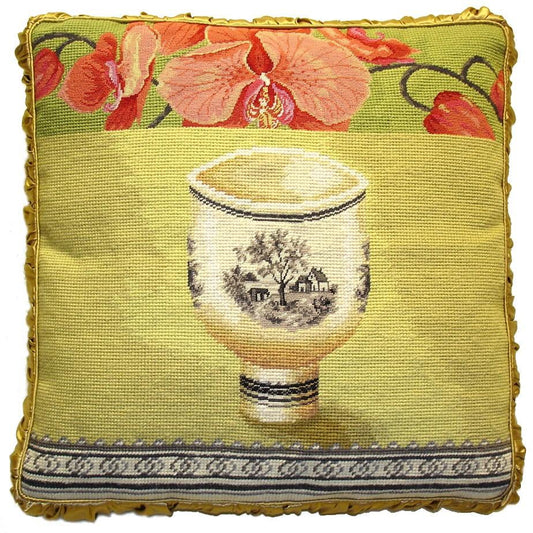 Needlepoint Hand-Embroidered Wool Throw Pillow Exquisite Home Designs  Kathryn White Design L