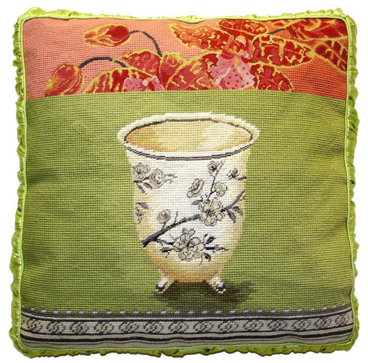 Needlepoint Hand-Embroidered Wool Throw Pillow Exquisite Home Designs  Kathryn White Design M