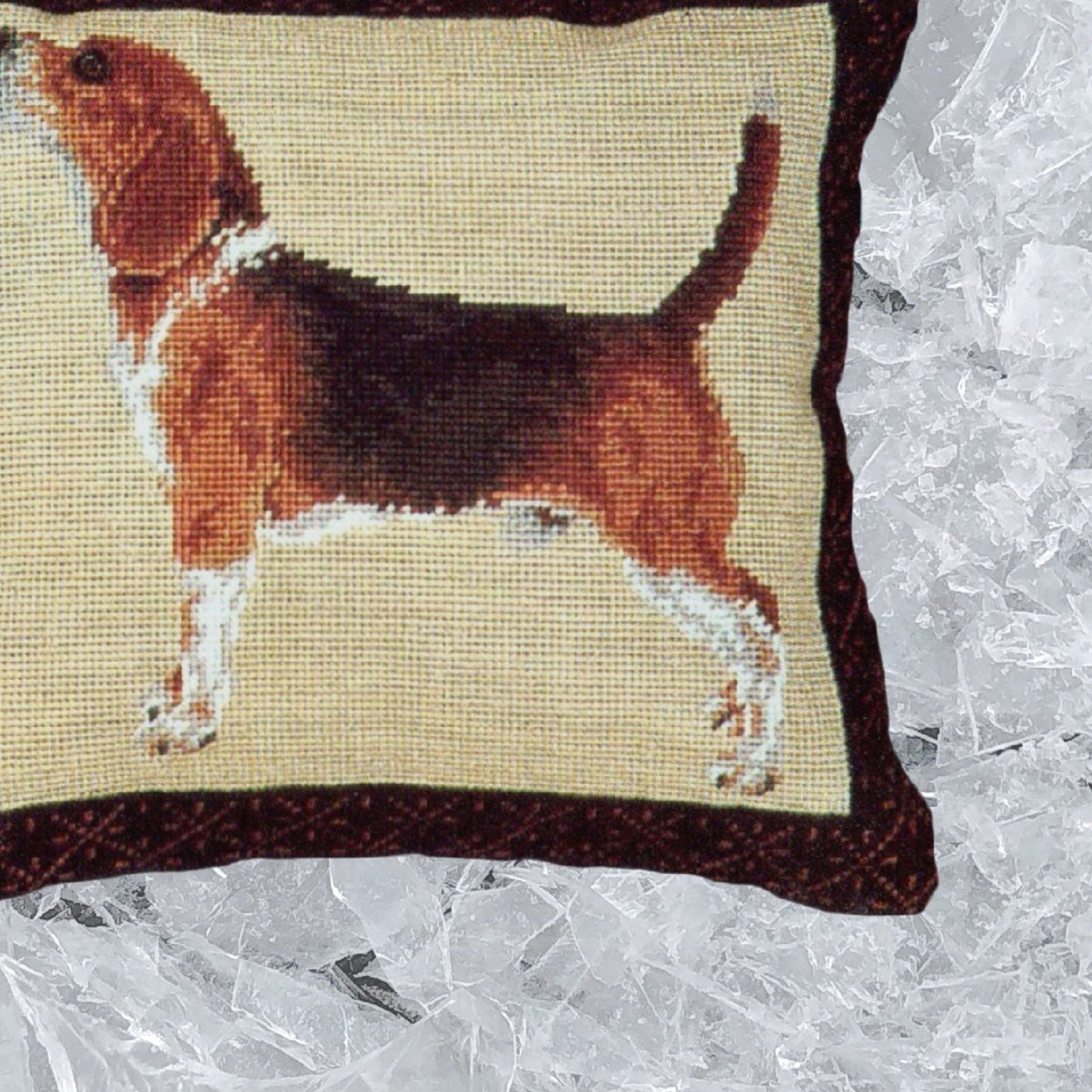 Handmade Wool Needlepoint Pillow Cover - Decorative Throw Cushion Cover - Vintage Floral Embroidery Design  Beagle