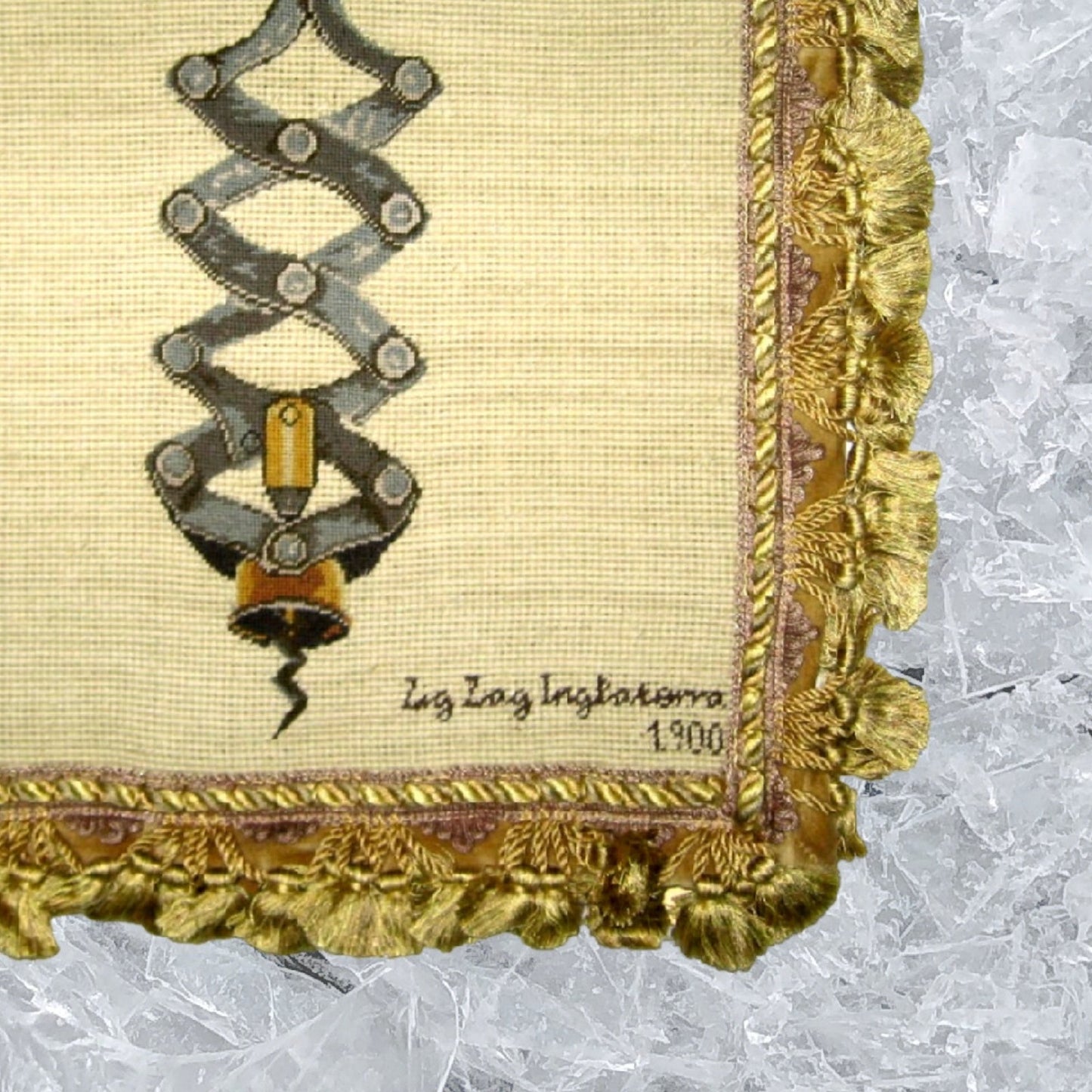 Handmade Wool Needlepoint Pillow Cover - Decorative Throw Cushion Cover - Vintage Floral Embroidery Design  Zig Zag, Inglaterra with 2 color tassel