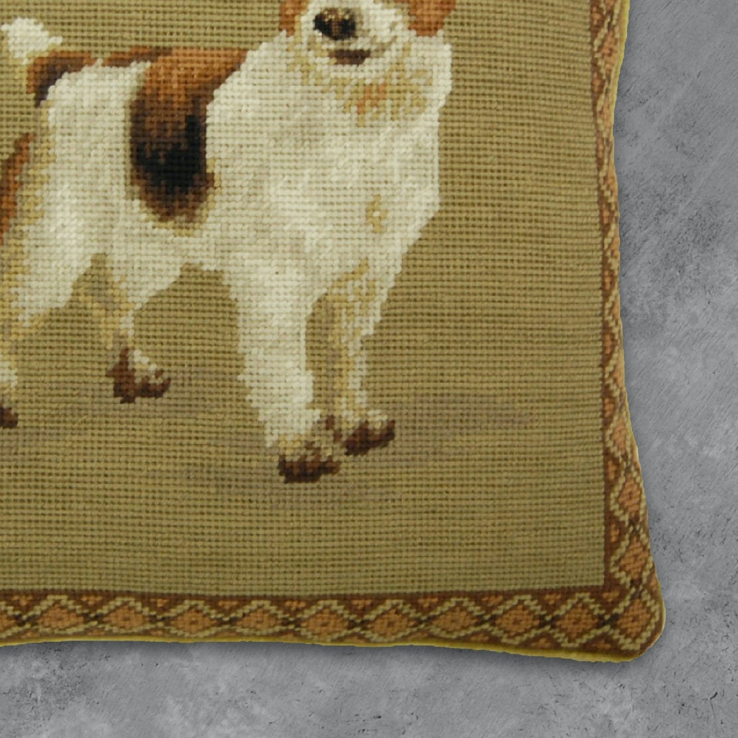 Handmade Wool Needlepoint Pillow Cover - Decorative Throw Cushion Cover - Vintage Floral Embroidery Design on eyes rest Jack Russel