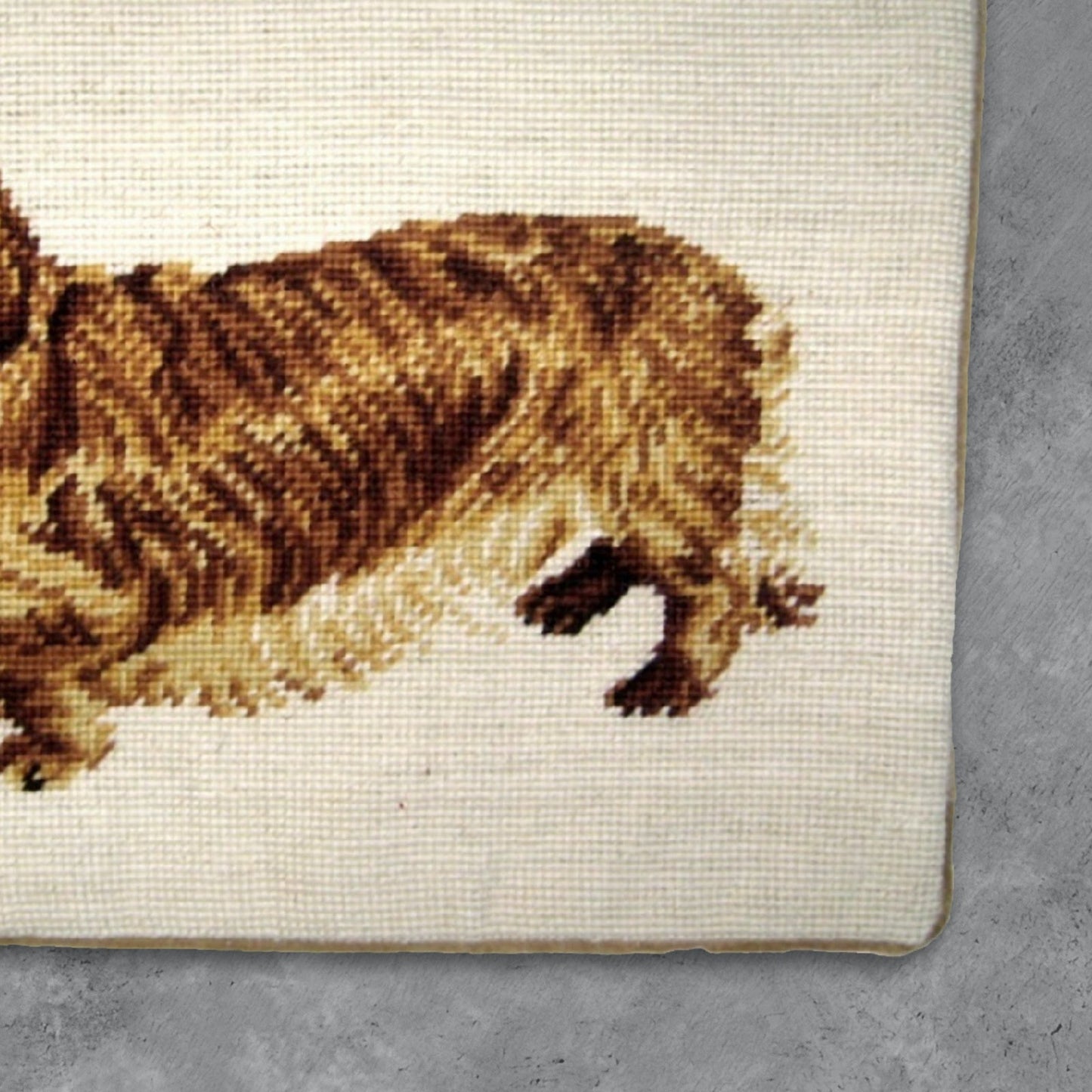 Handmade Wool Needlepoint Pillow Cover - Decorative Throw Cushion Cover - Vintage Floral Embroidery Design brown Sussex spaniel