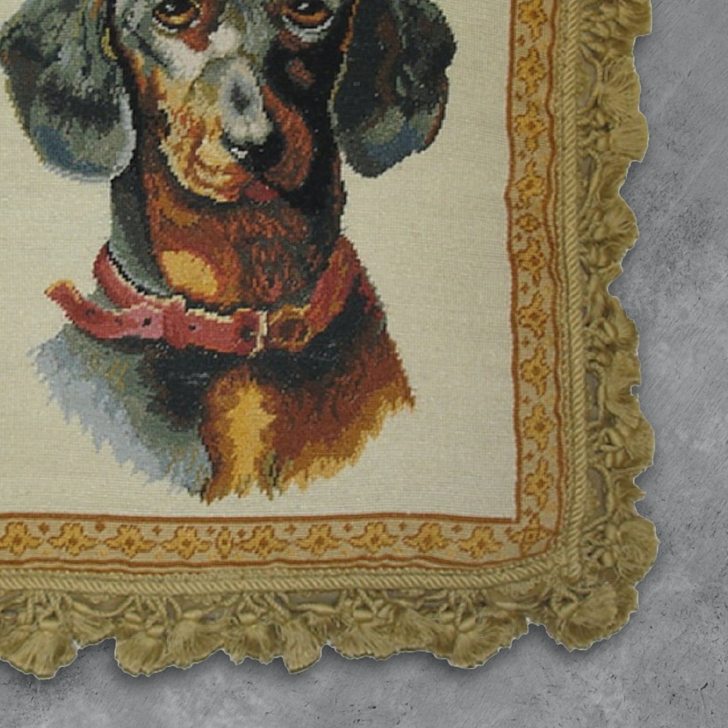 Handmade Wool Needlepoint Pillow Cover - Decorative Throw Cushion Cover - Vintage Floral Embroidery Design  black Tucson dog