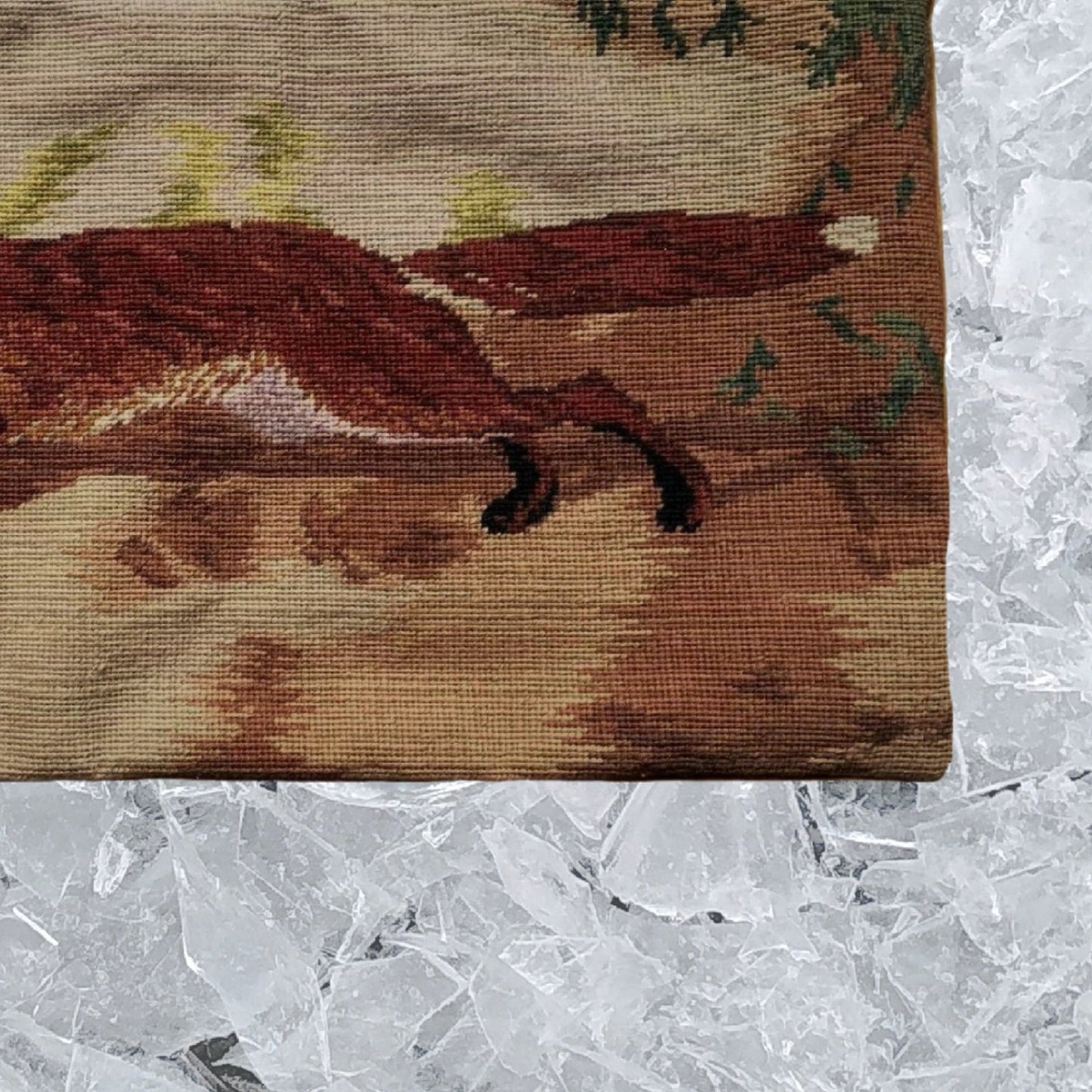 Handmade Wool Needlepoint Pillow Cover - Decorative Throw Cushion Cover - Vintage Floral Embroidery Design Runnng Fox