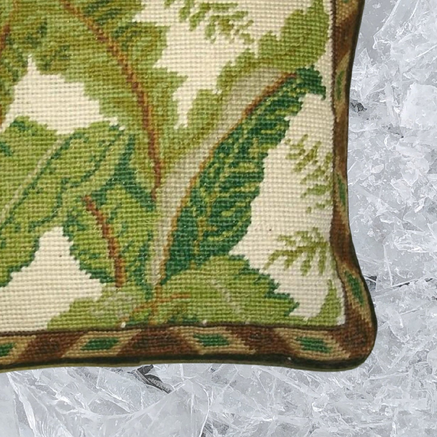 Handmade Wool Needlepoint Pillow Cover - Decorative Throw Cushion Cover - Vintage Floral Embroidery Design larger leaves