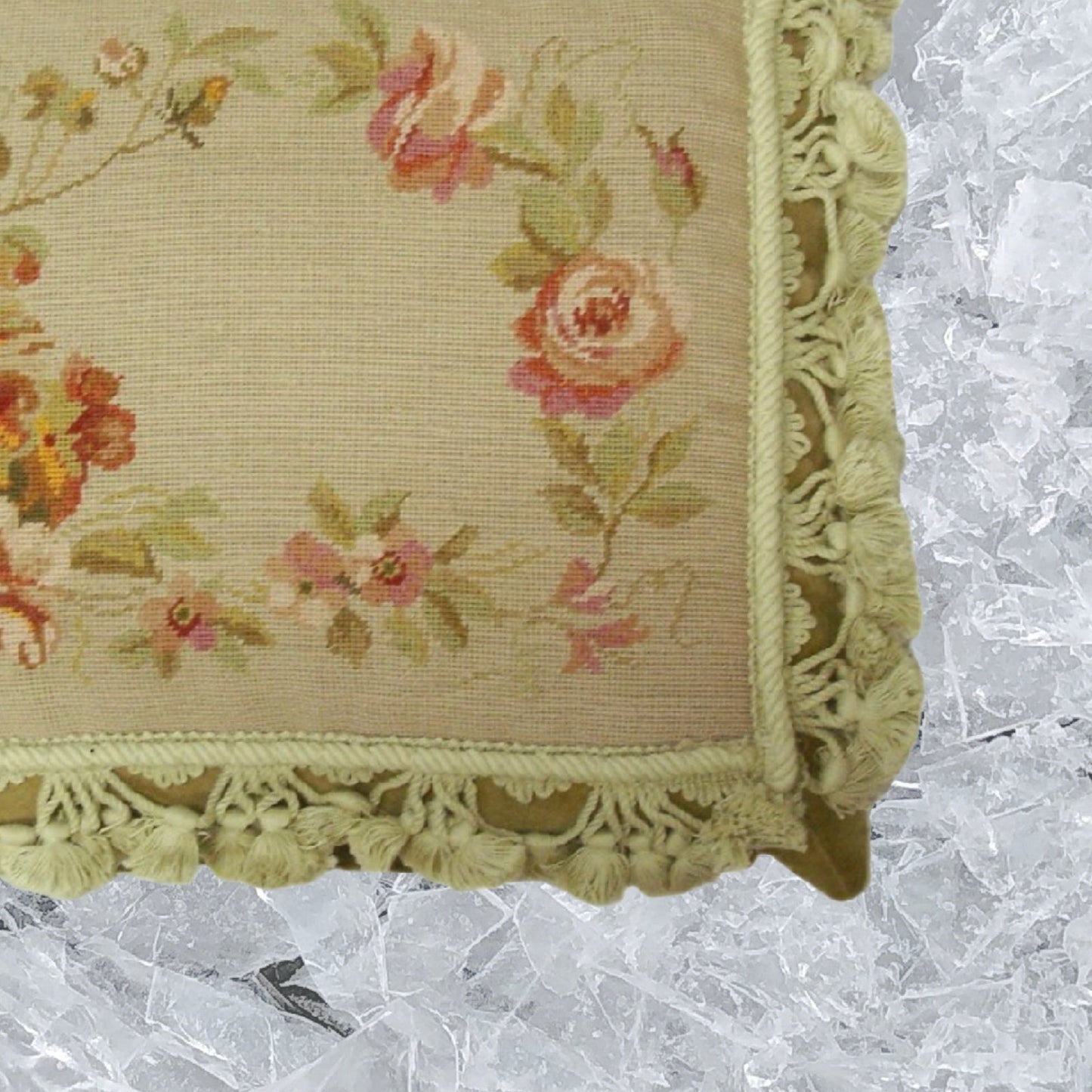 Handmade Wool Needlepoint Pillow Cover - Decorative Throw Cushion Cover - Vintage Floral Embroidery Design V