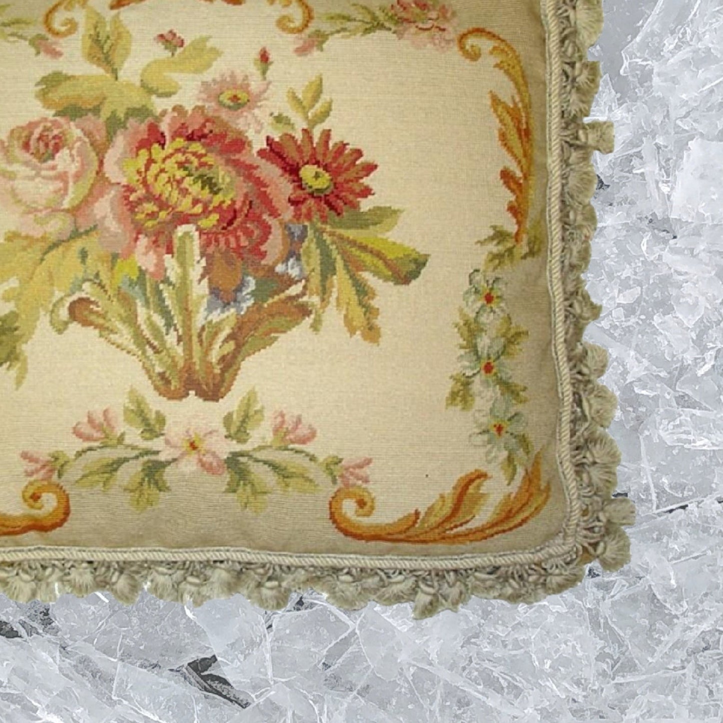 Handmade Wool Needlepoint Pillow Cover - Decorative Throw Cushion Cover - Vintage Floral Embroidery Design VI