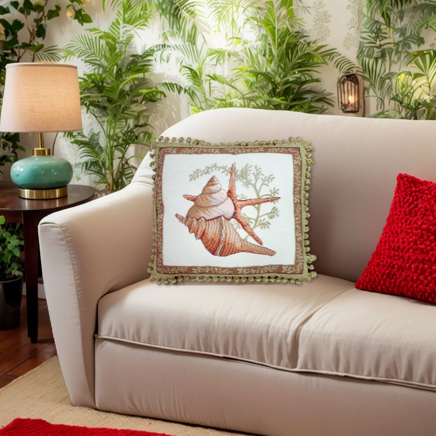 Handmade Wool Needlepoint Pillow Cover - Decorative Throw Cushion Cover - Vintage Floral Embroidery Design  Wendy Russells shell -2 with tassel