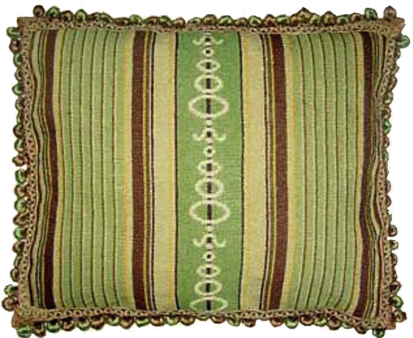 Needlepoint Hand-Embroidered Wool Throw Pillow Exquisite Home Designs green/brown patten with 3 color tassels