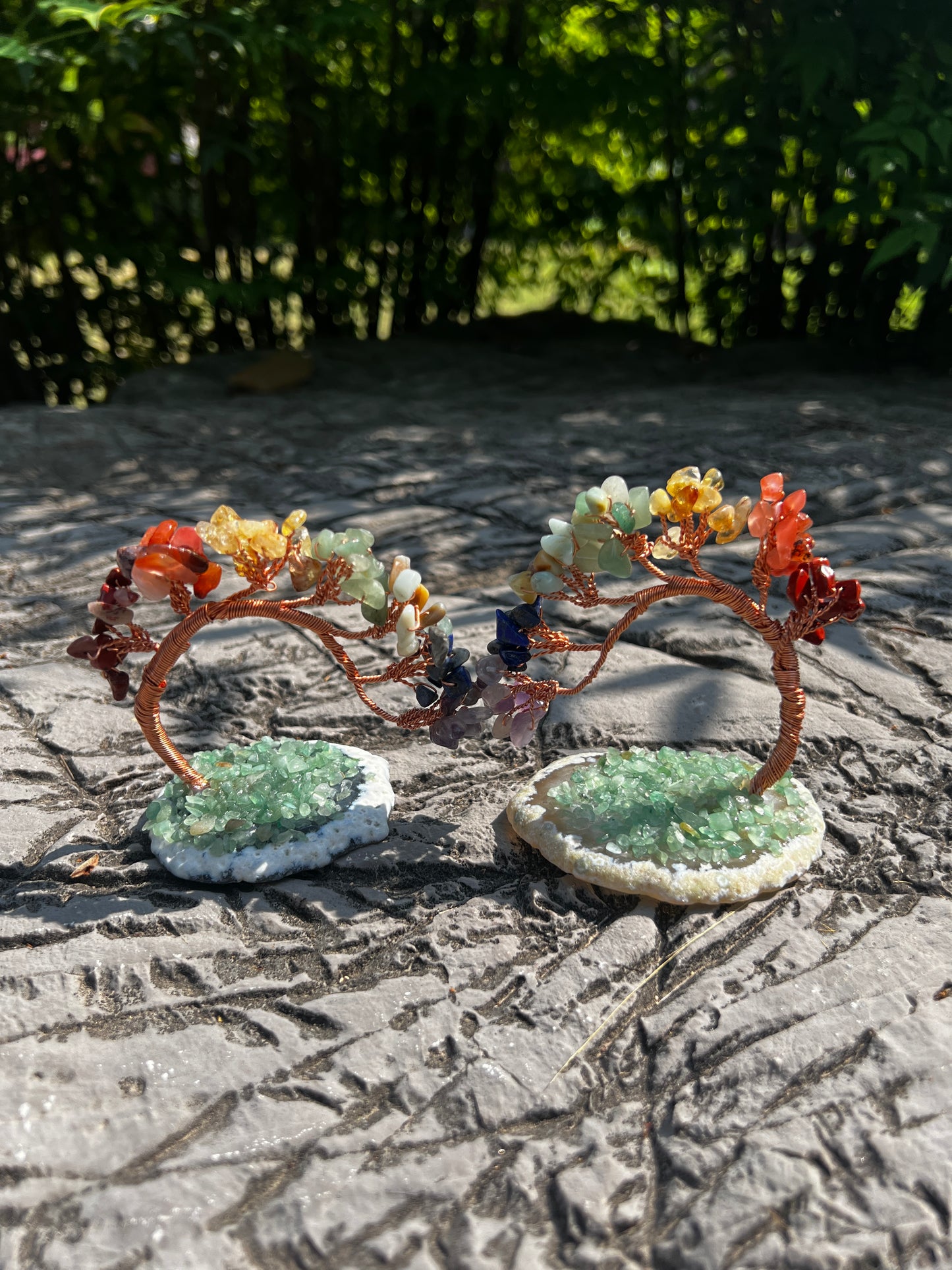 Chakra Crystal Tree Set of 2 : Gemstone Bonsai for Meditation Decor