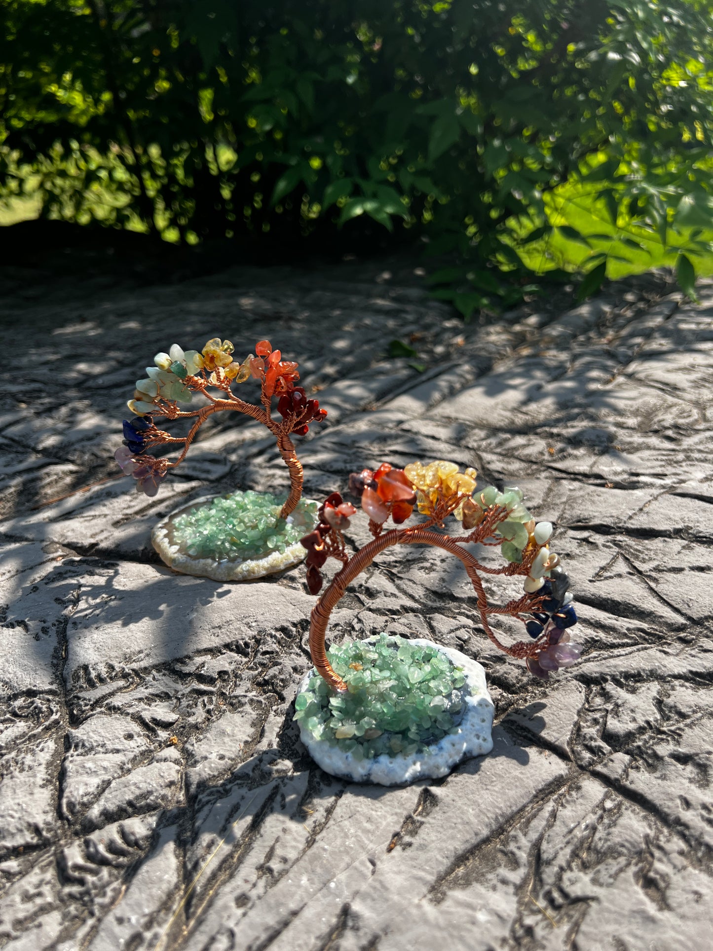 Chakra Crystal Tree Set of 2 : Gemstone Bonsai for Meditation Decor