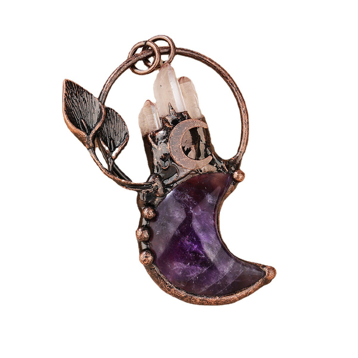 Natural Amethyst Moon Plant Embellishment Bronze Fashion Personality Punk Chain Pendant