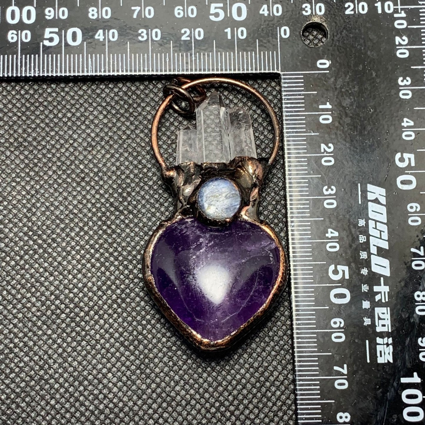 Amethyst Heart-Shape White Crystal Point Blue round Cake Combination Bronze ElectroplatingSweater Chain Pendant