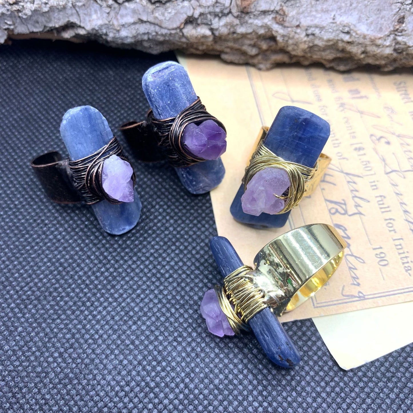 Natural Blue with Amethyst Buds Amorphous Opening Adjustable Fashion Personality Style Ring