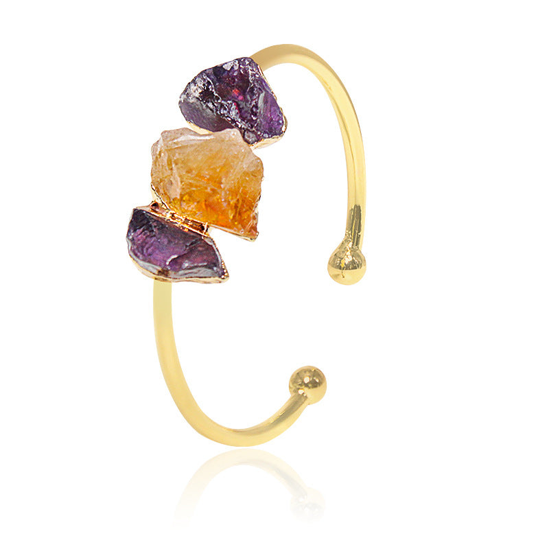 Natural Amethyst, fluorite, citrine, inlaid bracelet, crystal rough electroplated edging, adjustablebracelet