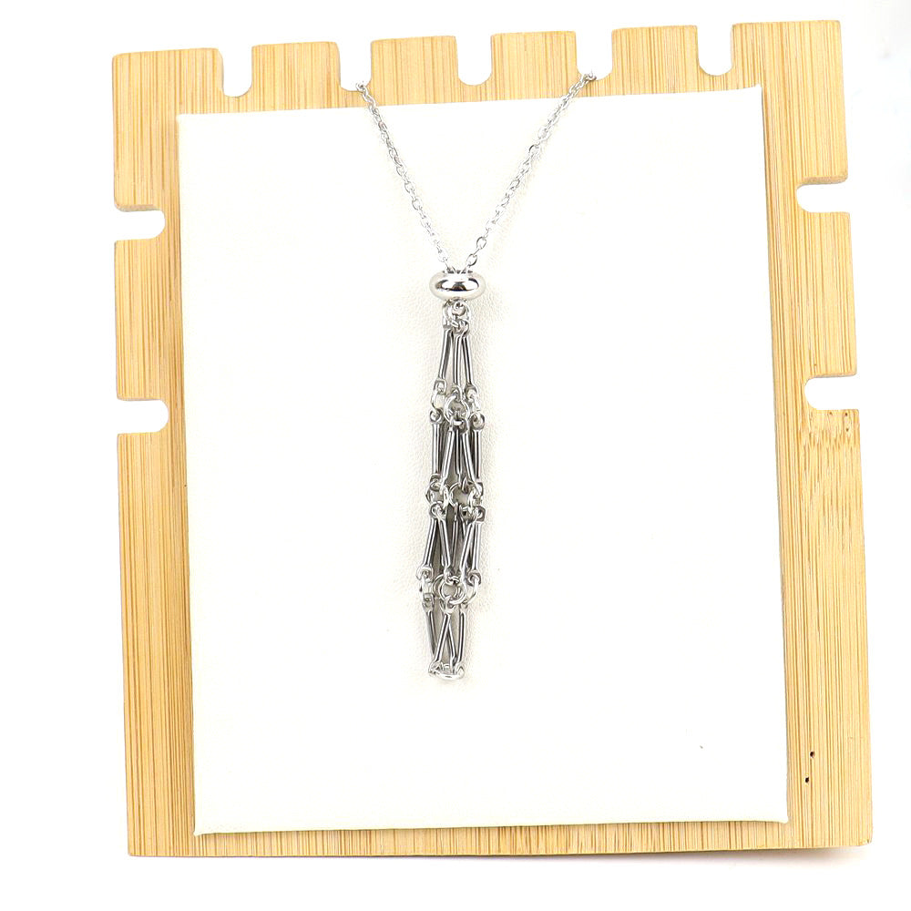 DIY adjustable stainless steel metal bamboo mesh pocket necklace woven pendant N699