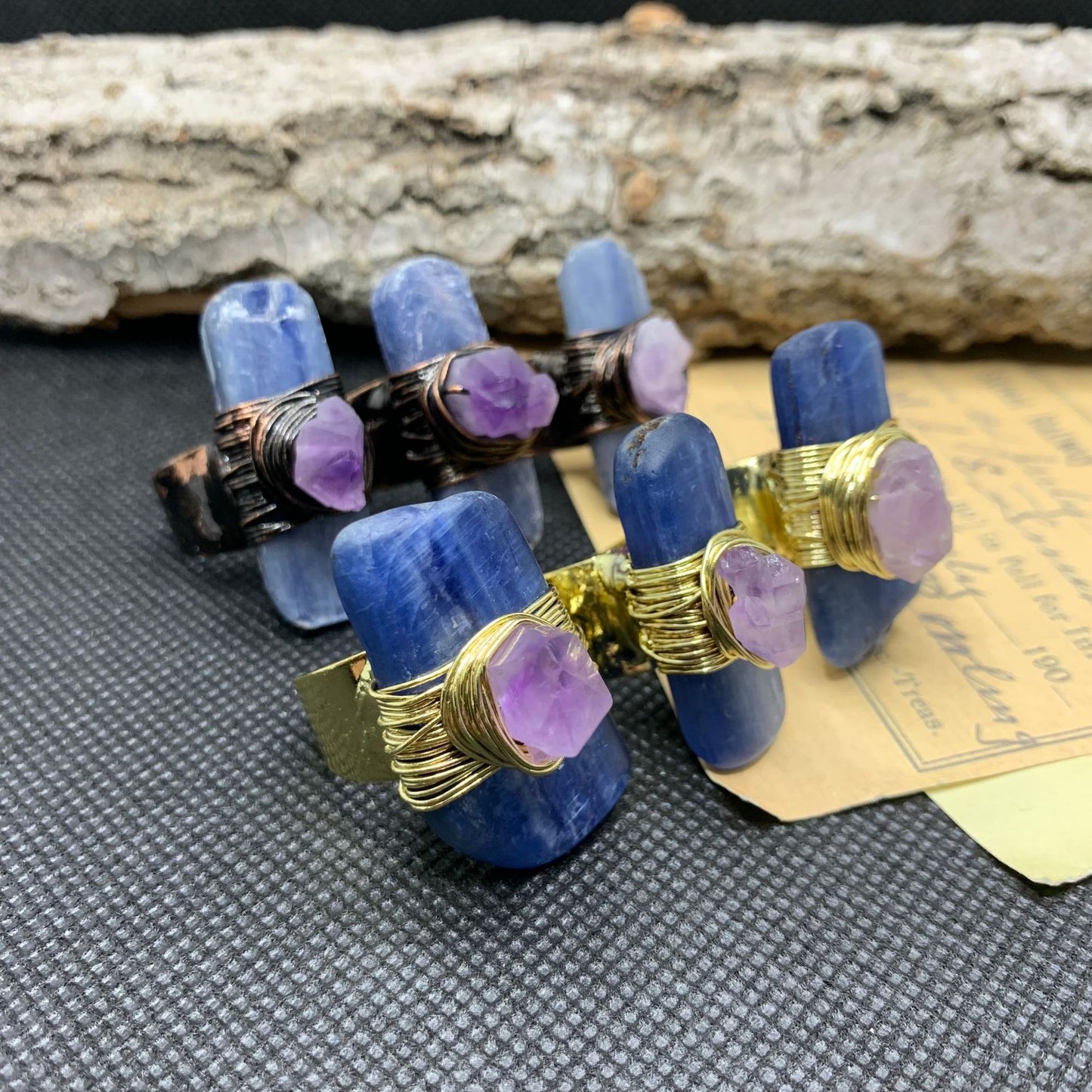 Natural Blue with Amethyst Buds Amorphous Opening Adjustable Fashion Personality Style Ring